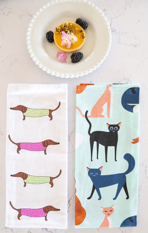 Cat print cotton tea towel