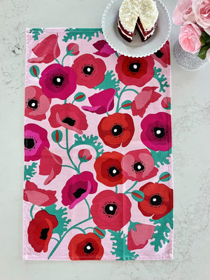 Floral Tea Towels - Poppies print kitchen linen