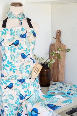 Best high quality cotton aprons Australia - Blue Fairy Wrens Accessories