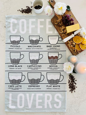 Coffee Themed Tea Towel - best gifts for coffee lovers