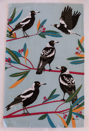 Cute Magpies Tea Towel - Bird Print Accessories