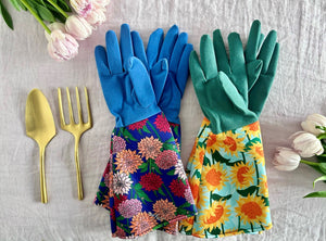 Unique gardening gloves with sun flower print