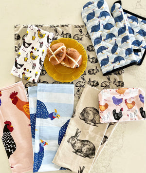 Cute chook print colourful cloth napkins and party supplies