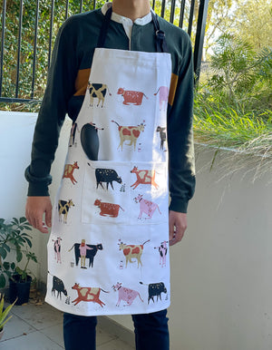Unique country style kitchen textiles and kitchen linens with cow print