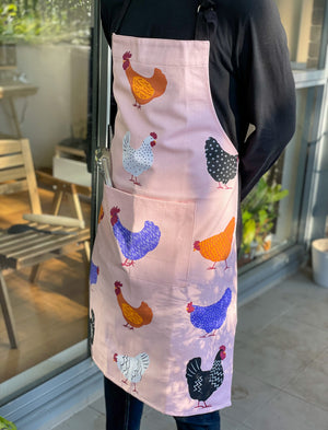 Colourful chooks print apron with pockets