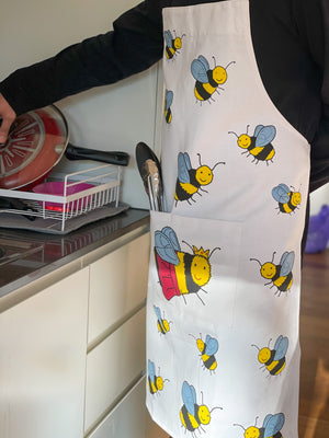 Queen Bee Themed Cotton Apron with front pockets