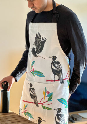 Cute Magpie Apron - bird print kitchen textiles and linen