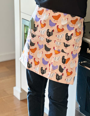 Cute chooks print apron - garden apron with front pockets
