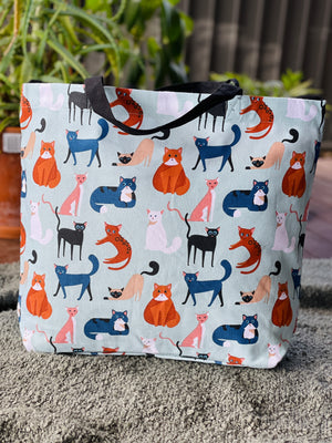 Cat Print Large Cotton Tote Bag 