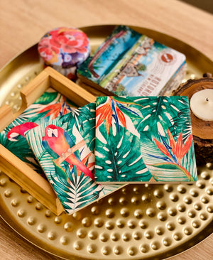 Bird Print Ceramic Coasters With Wooden Holder