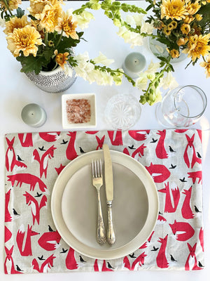 Red Foxes Cotton Placemats Set of 4 - Table setting ideas 