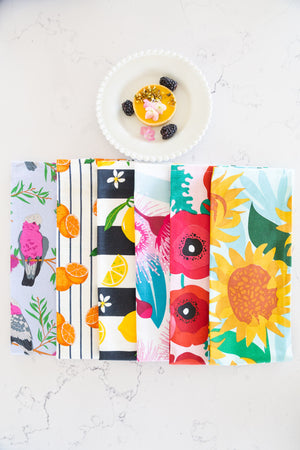Large nature inspired colourful tea towels 