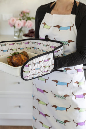 Sausage Dog Print Colourful Cotton Apron With Pockets
