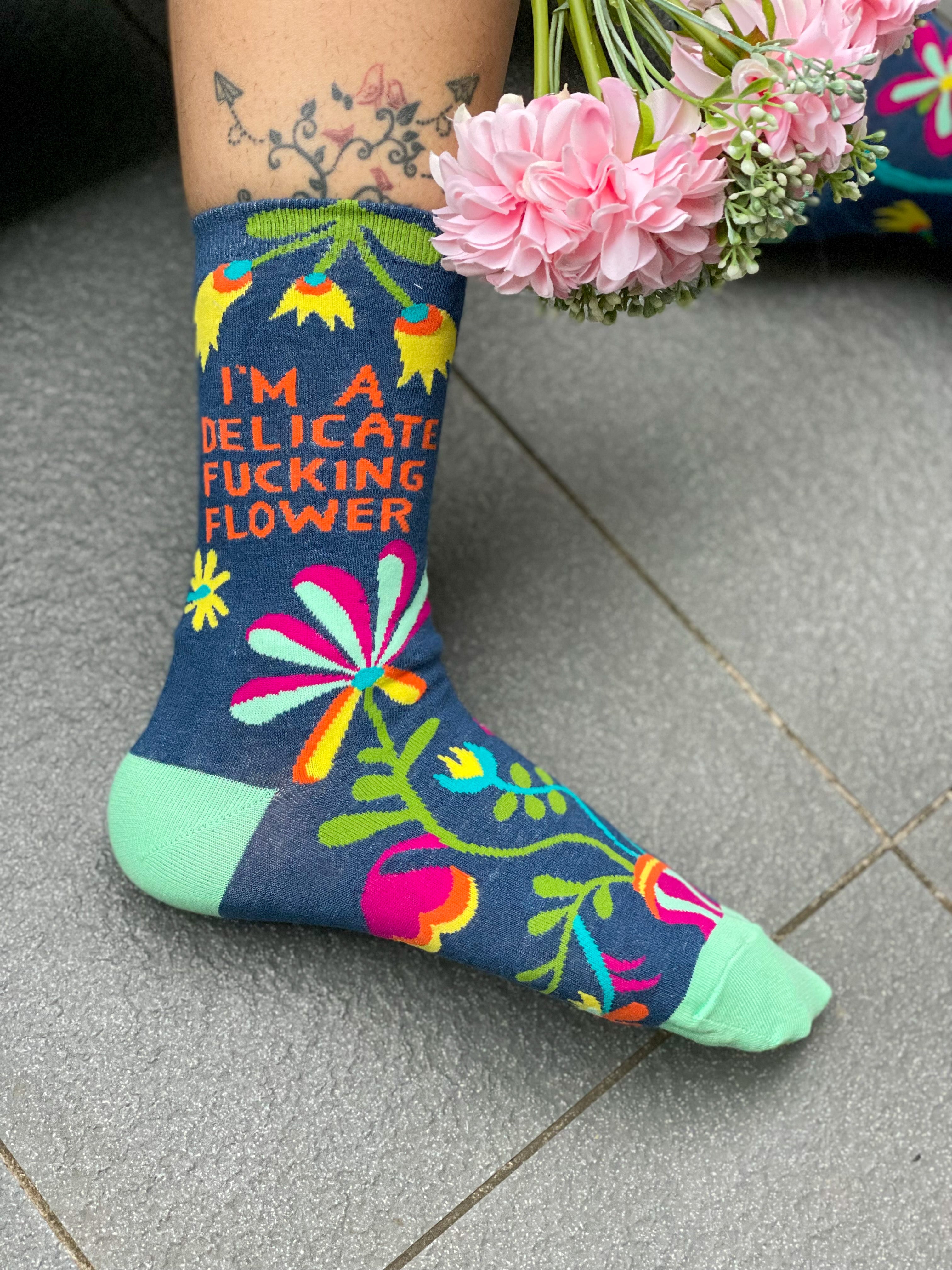 I'm a Delicate Fucking Flower - Colourful Socks With Quotes