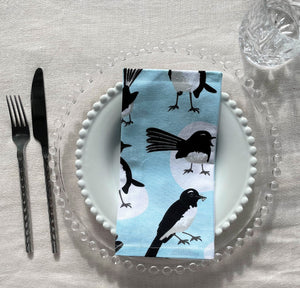 Willie wagtail cotton napkins set - Birds of Australia