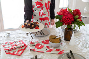 Red Arctic Foxes Apron, Teatowels and Mitts