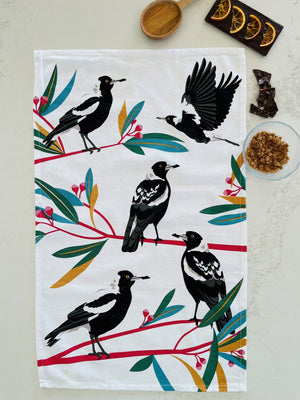 Cute Magpies Tea Towel - Bird Print Accessories