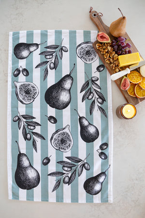Fig and Pear tea towel - Fruit themed tableware
