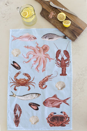 Fisherman's Basket Cute Tea Towels for Seafood Lovers