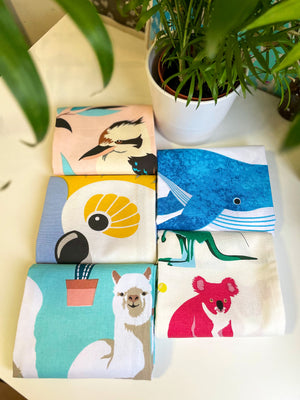 Native Australian Animals print - cotton tea towels 