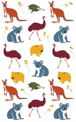 Australiana gifts - kangaroo, wombat, emu, and koala print accessories